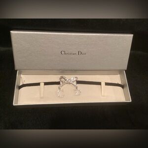 Vintage Y2K Christian Dior Swarovski Crystal Bow 'CD' Choker Necklace - RARE